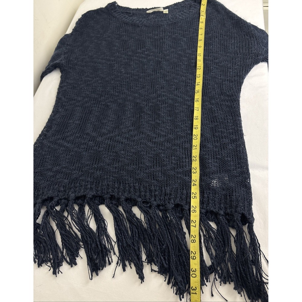 Open Knit Slub Fringe Sweater Womens Medium Navy Blue Boho Western - Picture 6 of 7